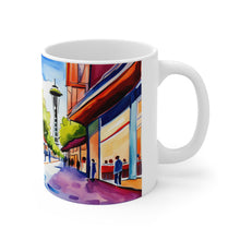 Load image into Gallery viewer, At the Cafe Space Needle Seattle Washington  #18 Mug 11oz mug AI-Generated Artwork
