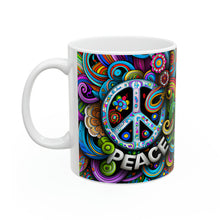 Load image into Gallery viewer, Peace Symbol Floral Ceramic 11oz AI Decorative Mug
