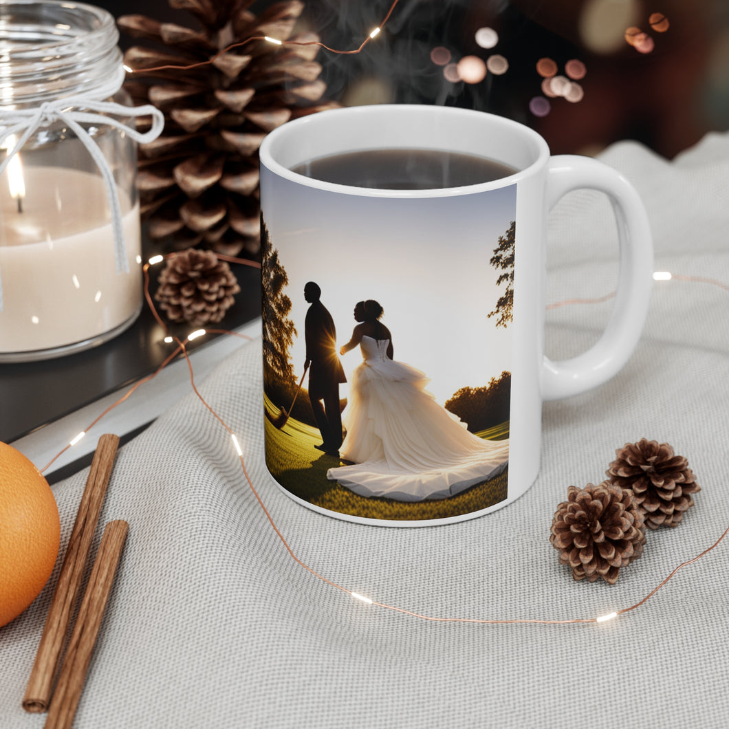 Golf First Traditional African American Culture Dress Bride and Groom Jumping the Broom Ceremony Ceramic Mug 11oz AI Generated Image