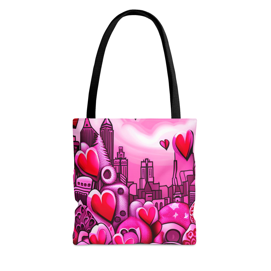 City of Love the Pink Heart Series #17 Tote Bag AI Artwork 100% Polyester