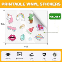 Load image into Gallery viewer, 100 Pcs Glossy White Printable Vinyl Sticker Paper，Sticker Paper for Inkjet Printer &amp; Laser Printer，Waterproof Self-Adhesive Sheets，8.5&quot;x11&quot;
