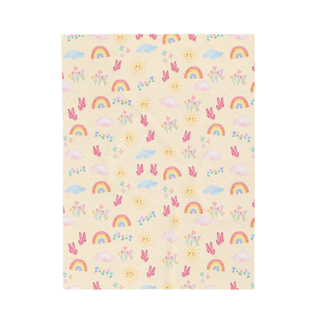 Velveteen Plush Blanket with Rainbows and Butterflies