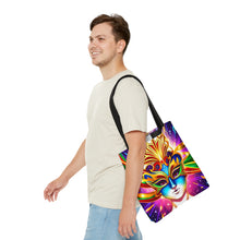 Load image into Gallery viewer, Mardi Gras Ribbon Mask #1 Tote Bag AI Artwork 100% Polyester
