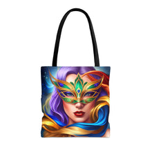 Load image into Gallery viewer, Mardi Gras Ribbon Mask #8 Tote Bag AI Artwork 100% Polyester
