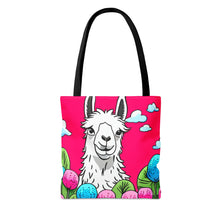 Load image into Gallery viewer, Llama Pink Skies #2 Tote Bag AI Artwork 100% Polyester
