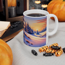 Load image into Gallery viewer, Winter Scene Setting Sun Snow and Trees #6 11 oz Ceramic Mug AI Generated Image
