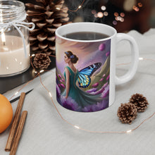 Load image into Gallery viewer, February Amethyst Birth Month Colors Fairies &amp; Butterflies #2 Mug 11oz mug AI-Generated Artwork
