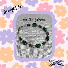 Load image into Gallery viewer, Bali Silver &amp; Emerald Cubes- Handcrafted Swarovski Crystal Beads Bracelet

