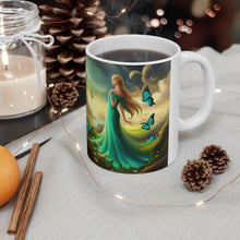 Load image into Gallery viewer, May Emerald Birth Month Colors Fairies &amp; Butterflies #3 Mug 11oz mug AI-Generated Artwork
