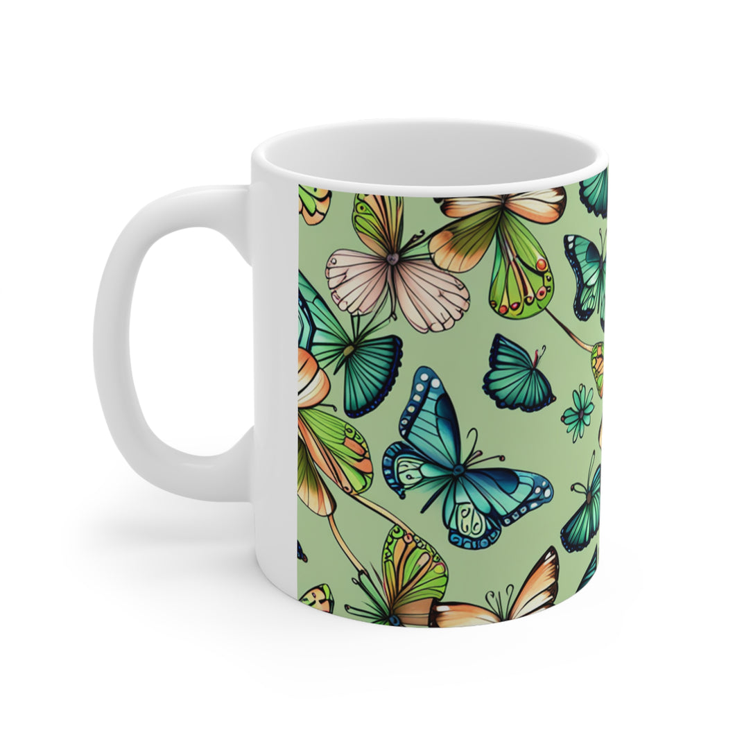 August Peridot Birth Month Colors Fairies & Butterflies #4 Mug 11oz mug AI-Generated Artwork