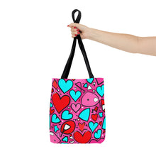 Load image into Gallery viewer, Red, Blue and Pink Heart Series Tote Bag AI Artwork 100% Polyester #19
