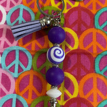 Load image into Gallery viewer, Purple and white spiral keychain Custom Handmade Bead Bar About 3" Long
