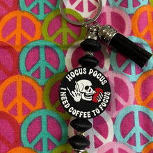 Load image into Gallery viewer, Hocus pocus coffee keychain with Custom Handmade Bead Bar About 3" Long
