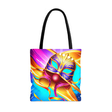 Load image into Gallery viewer, Mardi Gras Ribbon Mask #4 Tote Bag AI Artwork 100% Polyester
