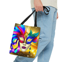 Load image into Gallery viewer, Mardi Gras Ribbon Mask #7 Tote Bag AI Artwork 100% Polyester
