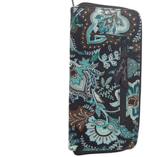 Load image into Gallery viewer, Vera Bradley Brown and Teal Floral Paisley Quilted Wallet with Zipper
