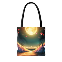 Load image into Gallery viewer, Full Moon Light Hearts Red Skies Series #5 Tote Bag AI Artwork 100% Polyester
