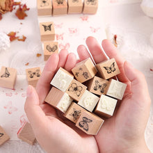 Load image into Gallery viewer, Tvoip 16 Pcs Wooden Rubber Stamp Set, Vintage Butterfly Scrapbooking Stamps Junk Journal DIY Craft Wooden Rubber Stamps Set for Scrapbook Album Diary Seal Stamps
