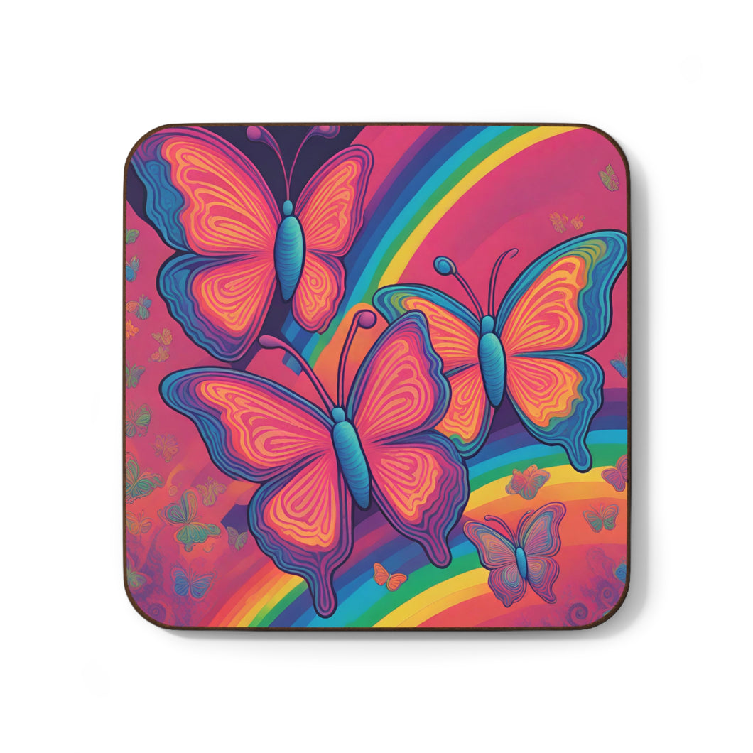 Retro Psychedelic Butterflies #48 Hardboard Back AI-Enhanced Beverage Coasters