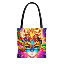 Load image into Gallery viewer, Mardi Gras Ribbon Mask #1 Tote Bag AI Artwork 100% Polyester
