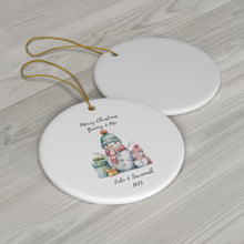 Load image into Gallery viewer, Personalize White Round Ceramic Ornament Grandmother &amp; Me Snowman 3&quot; x 3&quot; Grandmother and Granddaighter
