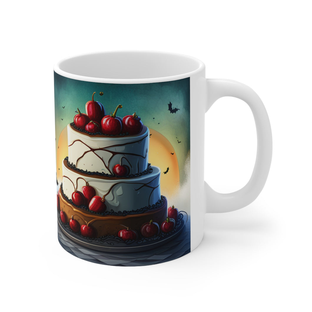 Happy Spooky Halloween Cake Celebration #16 Ceramic 11oz Mug AI-Generated Artwork