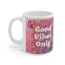 Load image into Gallery viewer, Floral Good Vibes Only Peace Sign Ceramic Mug 11oz Design Wrap-a-round
