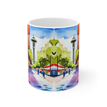 Load image into Gallery viewer, At the Cafe Space Needle Seattle Washington  #18 Mug 11oz mug AI-Generated Artwork
