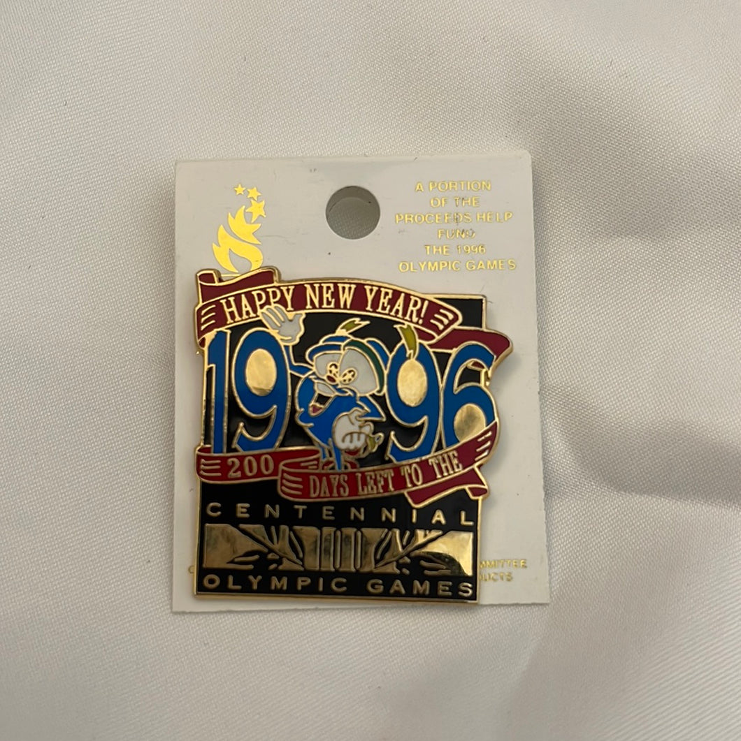 Vintage USA Izzy 1996 Atlanta Centennial Olympic Pin - Happy New Year Izzy 200 days left Pinback