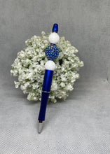 Load image into Gallery viewer, Blue pen with decorative beads on a gray background
