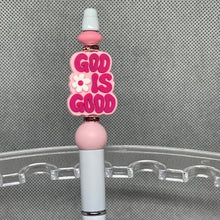 Load image into Gallery viewer, Pink and white vape pen with &#39;GOD IS GOOD&#39; text on a gray background
