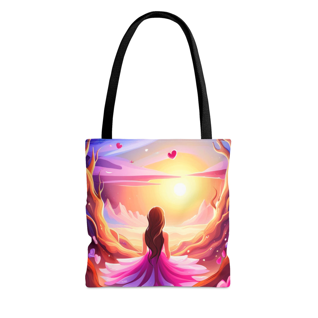 Angelic Angel Seaside Love the Pink Heart Series Tote Bag AI Artwork 100% Polyester #13