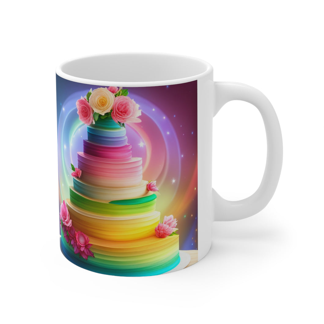 Happy Birthday Rainbow Cake Celebration #22 CeramicMug 11oz mug AI-Generated Artwork