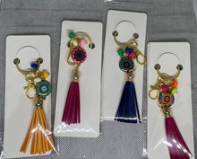 Load image into Gallery viewer, Gold Keyring with Enamel Charm, Tassel &amp; Beads – Stylish &amp; Unique design by Groovy61Vibes
