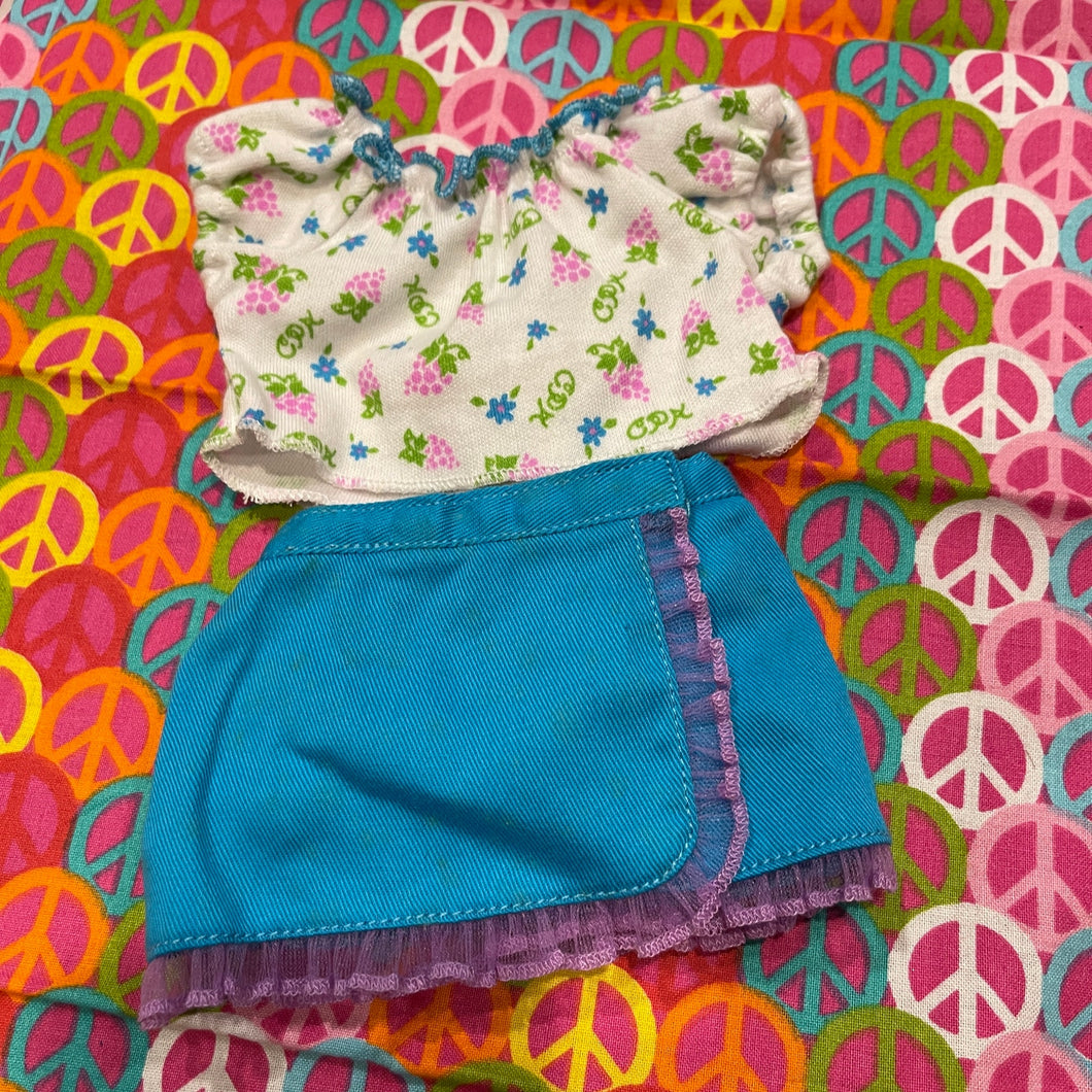 Cabbage patch Kids White CPK Top, Blue Skirt CPK Doll Clothing