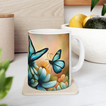 Load image into Gallery viewer, March Aquamarine Birth Month Colors Fairies &amp; Butterflies #2 Mug 11oz mug AI-Generated Artwork
