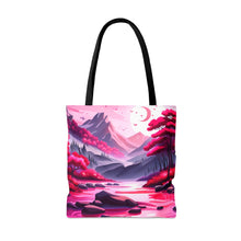 Load image into Gallery viewer, Mountain Love the Pink Heart Series #3 Tote Bag AI Artwork 100% Polyester
