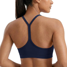 Load image into Gallery viewer, Aoysky Womens Y Back Racerback Sports Bras Padded Low Impact Spaghetti Thin Strap Wireless Scoop Neck Workout Yoga Top Dark Blue
