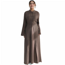 Load image into Gallery viewer, 2PCS Womens Muslim Abaya Dress Soft Light Prayer Clothing Stand Collar Full Coverage Cardigan Dress Outfits Mocha
