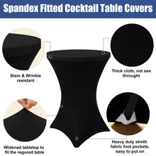Load image into Gallery viewer, Moosfor Spandex Cocktail Table Covers 2 Pack, Elastic Fitted Stretch Table Cloth, Round High Top Tablecloths for Bar, Party, Pub, Wedding &amp; Banquet (Black, 32x43 Inch)
