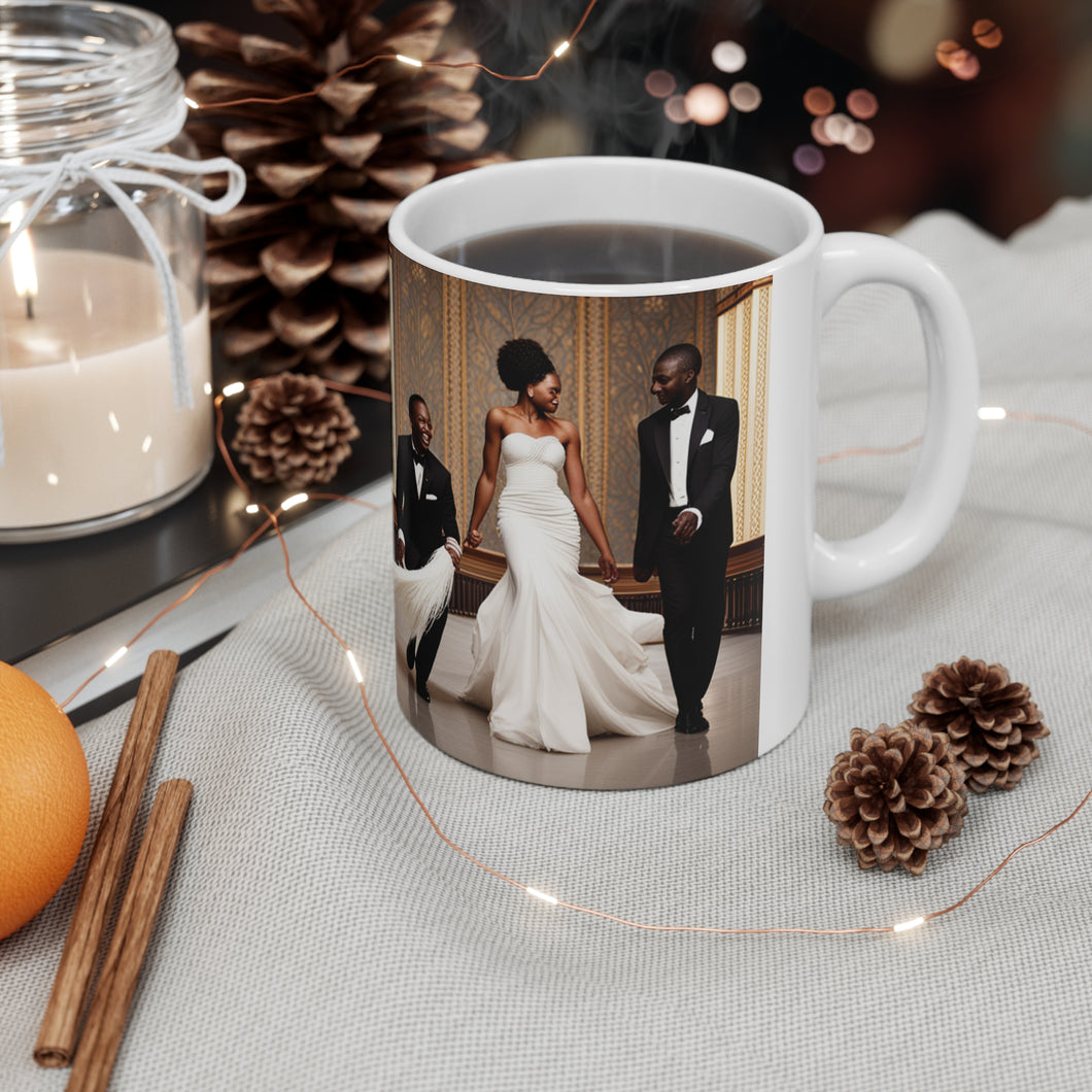 Traditional African American Culture Bride, Groom Best Man Jumping the Broom Dance Ceramic Mug 11oz AI Generated Image