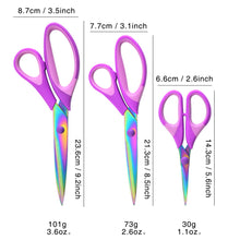 Load image into Gallery viewer, Craft Scissors Set of 3 Pack, All Purpose Sharp Titanium Blades Shears, Comfort Grip Handle, Multipurpose Fabric Scissors Tool Great for Adults, Office, Sewing, School and Home Supplies, Purple
