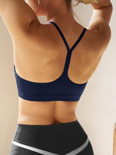 Load image into Gallery viewer, Aoysky Womens Y Back Racerback Sports Bras Padded Low Impact Spaghetti Thin Strap Wireless Scoop Neck Workout Yoga Top Dark Blue
