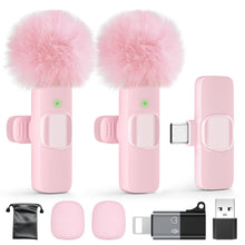 Load image into Gallery viewer, PoP voice Pink Wireless Lavalier Microphone for iPhone/Android - Mini Clip-On Mic with Noise Cancellation, 65ft Range, 12H Battery, Lapel Mic for Record Video, Podcast Vlog Content Creator Interview
