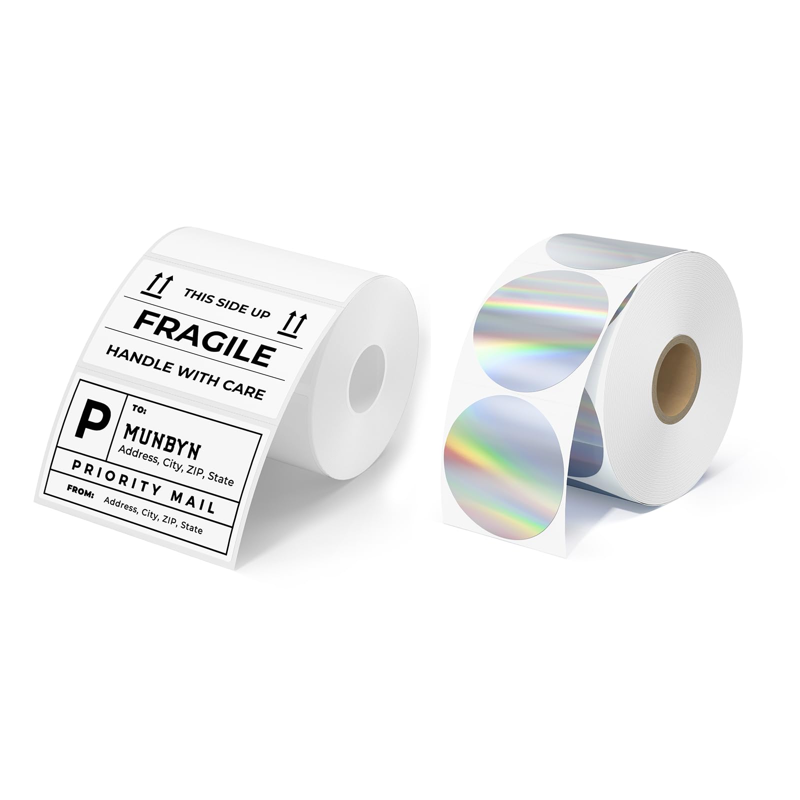 3x2 Inch White Thermal Labels+2" Circle Holographic Thermal Label Stic ...