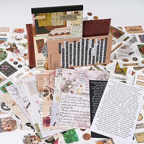 413 Pcs Vintage Scrapbooking Supplies Kit, 50 Sheets Washi Sticker Book with Quote Stickers Aesthetic Paper Ephemera for Junk Journals, DIY Art Crafts