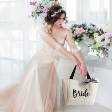 Load image into Gallery viewer, Vavabox Bridemaid Gifts, Bride Tote Bag for Women, Bridal Shower Wedding Bachelorette Bride Gift Handbag Gifts for Her (Bride, Beige)
