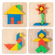 Load image into Gallery viewer, Montessori Wooden Stacking Puzzle Toy Educational Brain Teaser 3 Years Old + Colorful Rainbow Triangle Blocks
