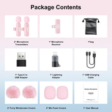 Load image into Gallery viewer, PoP voice Pink Wireless Lavalier Microphone for iPhone/Android - Mini Clip-On Mic with Noise Cancellation, 65ft Range, 12H Battery, Lapel Mic for Record Video, Podcast Vlog Content Creator Interview
