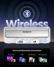 Load image into Gallery viewer, MUNBYN Replaceable Print-Head Bluetooth Thermal Label Printer with Paper Holder, RW405B, Wireless 4x6 Shipping Label Printer for Small Businesses Compatible with Mac, Windows, iPhone, Android, Chrome
